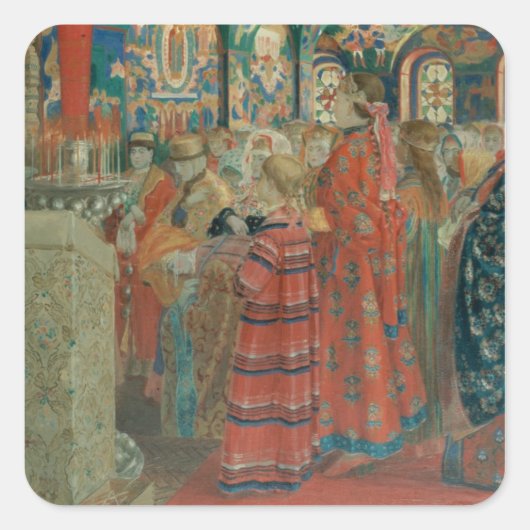 17e eeuw Russische vrouwen in de kerk Vierkante Sticker (Voorkant)
