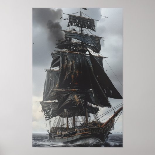  17e-eeuws zwart groot schip op volle toeren poster (Voorkant)