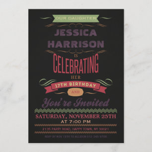 17e geboortedag, karton Typografie Kaart