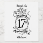 17e Jubileum voor weddenschappen, zwarte en witte Wijn Etiket (Enkel label)