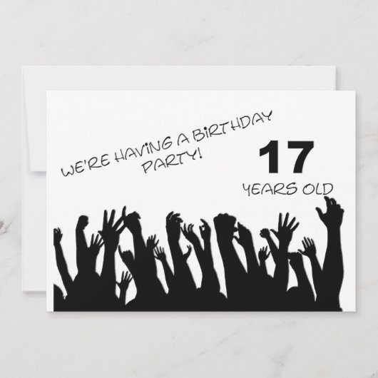 17e partijuitnodiging met vrolijke menigte kaart (Voorkant)