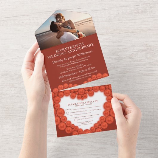 17e trouwdag evenement carnelian foto all in one uitnodiging (Afscheurbaar)