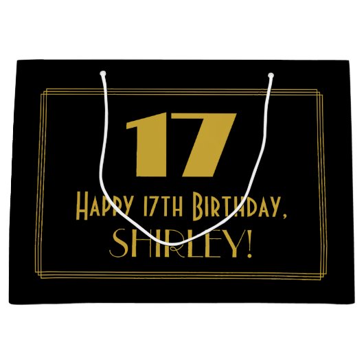 17e verjaardag — Art Deco geïnspireerde look "17" Groot Cadeauzakje (Voorkant)