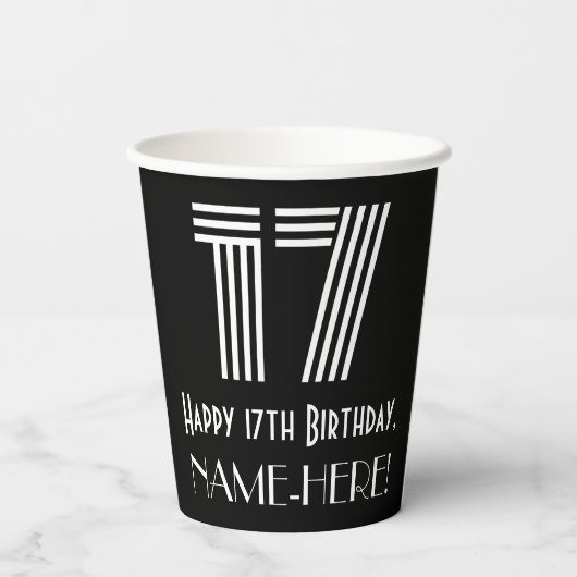 17e verjaardag — Art Deco Geïnspireerde look "17"  Papieren Bekers (Achterkant)
