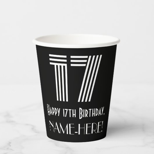 17e verjaardag — Art Deco Geïnspireerde look "17"  Papieren Bekers (Voorkant)