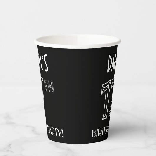 17e verjaardag: Art Deco Style + aangepaste naam Papieren Bekers (Links)