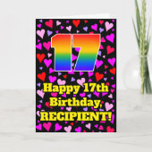 17e verjaardag: Beeldende harten patroon, regenboo Kaart (Voorkant)