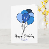 17e verjaardag blauwe ballonnen kaart (Gele Bloem)