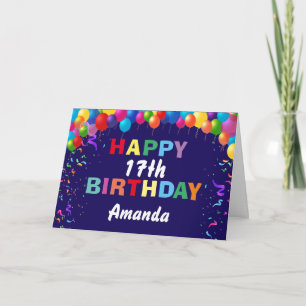 17e verjaardag Colorful Balloons Navy Blue Kaart
