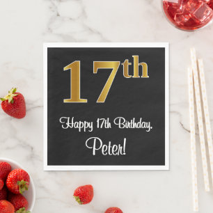 17e verjaardag ~ Elegant Luxe Faux Gold Look # Servet