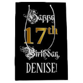 17e verjaardag ~ Fancy script; Faux Gold look; naa Medium Cadeauzakje (Voorkant)