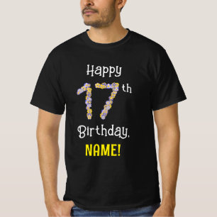 17e verjaardag: Floral Flowers Number "17" + naam T-shirt