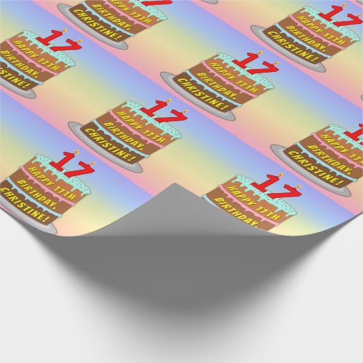 17e verjaardag: Fun Cake and Candles + Custom Name Cadeaupapier (Hoek)