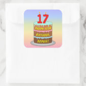 17e verjaardag: Fun Cake and Candles + Custom Name Vierkante Sticker (Tas)