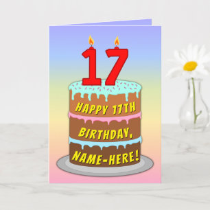 17e verjaardag — Fun Cake & Candles, w/ Eigen naam Kaart
