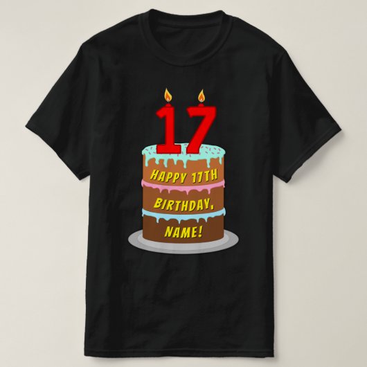 17e verjaardag — Fun Cake & Candles, w/ Eigen naam T-shirt (Design voorkant)