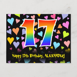 17e Verjaardag: Fun Hearts Patroon, Regenboog 17 Briefkaart