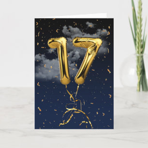 17e verjaardag Gold Mylar ballon en Confetti Card Kaart