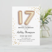 17e verjaardag - Gouden ballonnen Kaart (Staand voorkant)