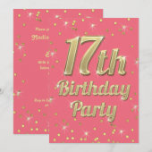 17e verjaardag Gouden Bling Typografie Confetti Ro Kaart (Voorkant / Achterkant)