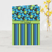17e verjaardag Kaart: blauwe moons en stripes Kaart (Gele Bloem)