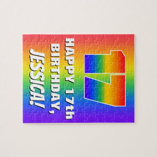 17e verjaardag: kleurrijk, vun regenboogpatroon # legpuzzel (Horizontaal)