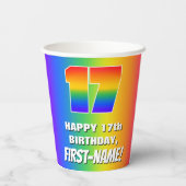 17e verjaardag: kleurrijk, vun regenboogpatroon #  papieren bekers (Achterkant)