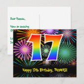 17e verjaardag – Leuke vuurwerkpatroon + regenboog Briefkaart (Voorkant / Achterkant)