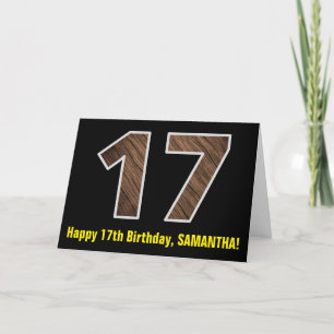 17e verjaardag: Naam + Faux Wood Grain Patroon "17 Kaart