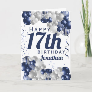 17e verjaardag Navy Blue Balloons Kaart