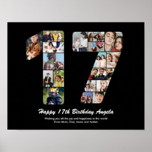 17e Verjaardag Nummer 17 Aangepaste Fotosamenstell Poster