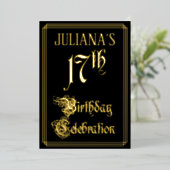 17e verjaardag Partij — Fancy Manuscript & Naam va Folie Uitnodiging (Staand Voorkant)