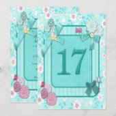17e verjaardag partijuitnodiging kaart (Voorkant / Achterkant)