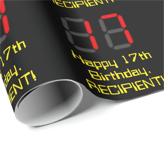 17e verjaardag: Red Digital Clock Style "17" + naa Cadeaupapier (Rol Hoek)