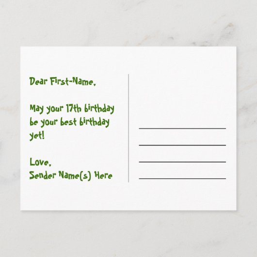 17e verjaardag: roze strepen en harten, regenboog briefkaart (Achterkant)