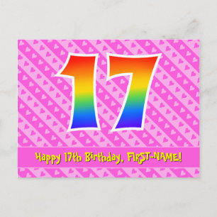 17e verjaardag: Roze strepen & harten, Regenboog 1 Briefkaart