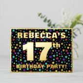 17e verjaardag van de geboorte - Fun, kleurrijk st Folie Uitnodiging (Staand Voorkant)