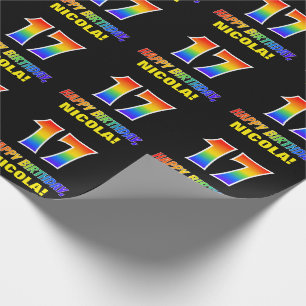 17e verjaardag: Vet, Vun, eenvoudig, regenboog 17 Cadeaupapier