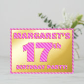 17e verjaardag — Vet, vuurtje, roze band # 17 Folie Uitnodiging (Staand Voorkant)
