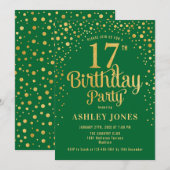 17e verjaardagsfeest - Groen & Goud Kaart (Voorkant / Achterkant)