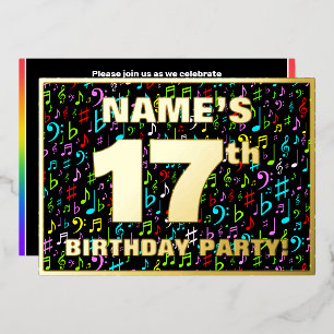 17e Verjaardagsfeest — Leuke, Kleurrijke Muziek Sy Folie Uitnodiging