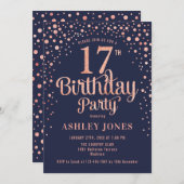 17e Verjaardagsfeest - Navy & Roos Gold Kaart (Voorkant / Achterkant)