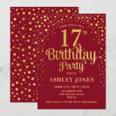 17e Verjaardagsfeest - Rood & Goud Kaart (Voorkant / Achterkant)