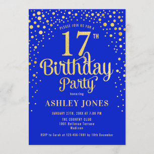 17e Verjaardagsfeest - Royal Blue & Gold Kaart