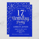 17e Verjaardagsfeest - Royal Blue & Silver Kaart (Voorkant / Achterkant)