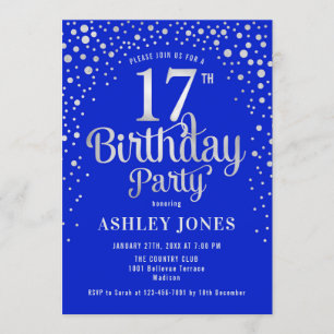 17e Verjaardagsfeest - Royal Blue & Silver Kaart