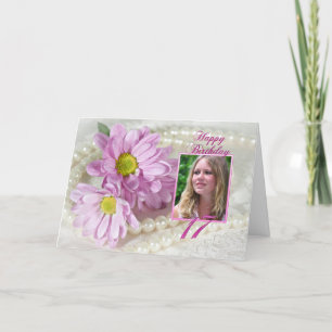 17e verjaardagsfotokaart met daisies kaart