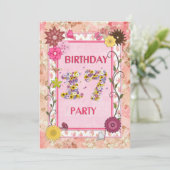 17ème anniversaire invitation fête avec cadre fleu (Debout devant)