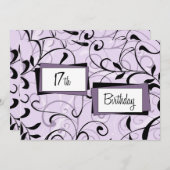 17èmes cartes florales pourpres d'invitation de (Devant / Derrière)