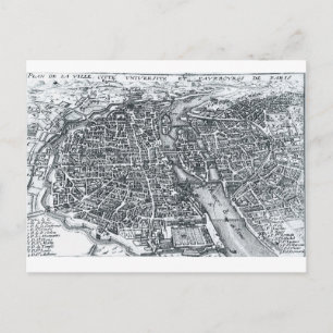 17th Century Street Map of Paris, France Briefkaar Briefkaart